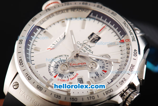 Tag Heuer Grand Carrera Calibre 36 Chronograph Miyota Quartz Swiss Coating Case with Silver Stick Markers and White Dial - Click Image to Close